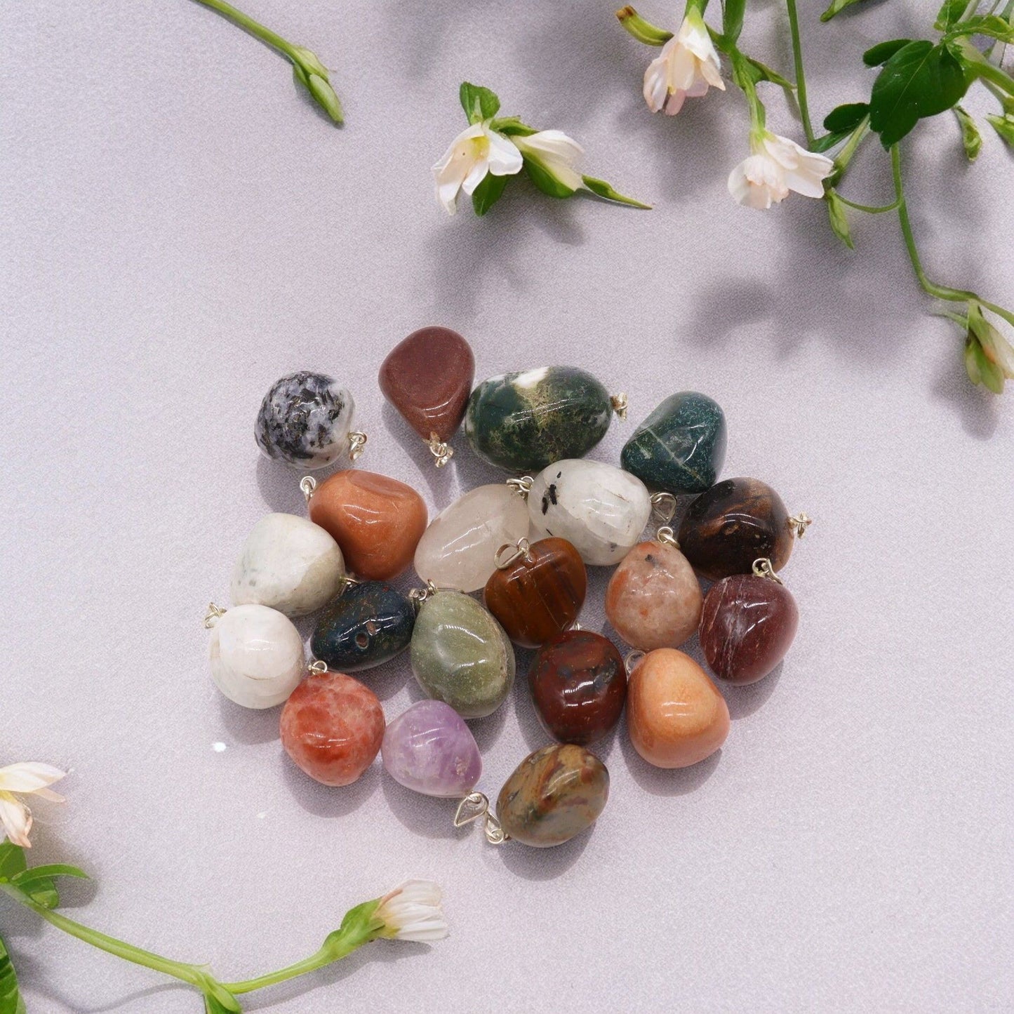 Mixed Silver Plated Crystal Tumbled Stone Pendants
