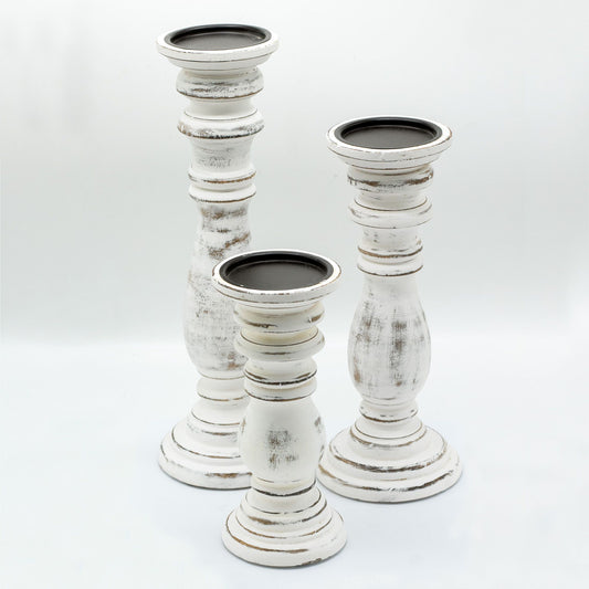 Classic Candle Stand - Whitewash - 23x10cm - Small