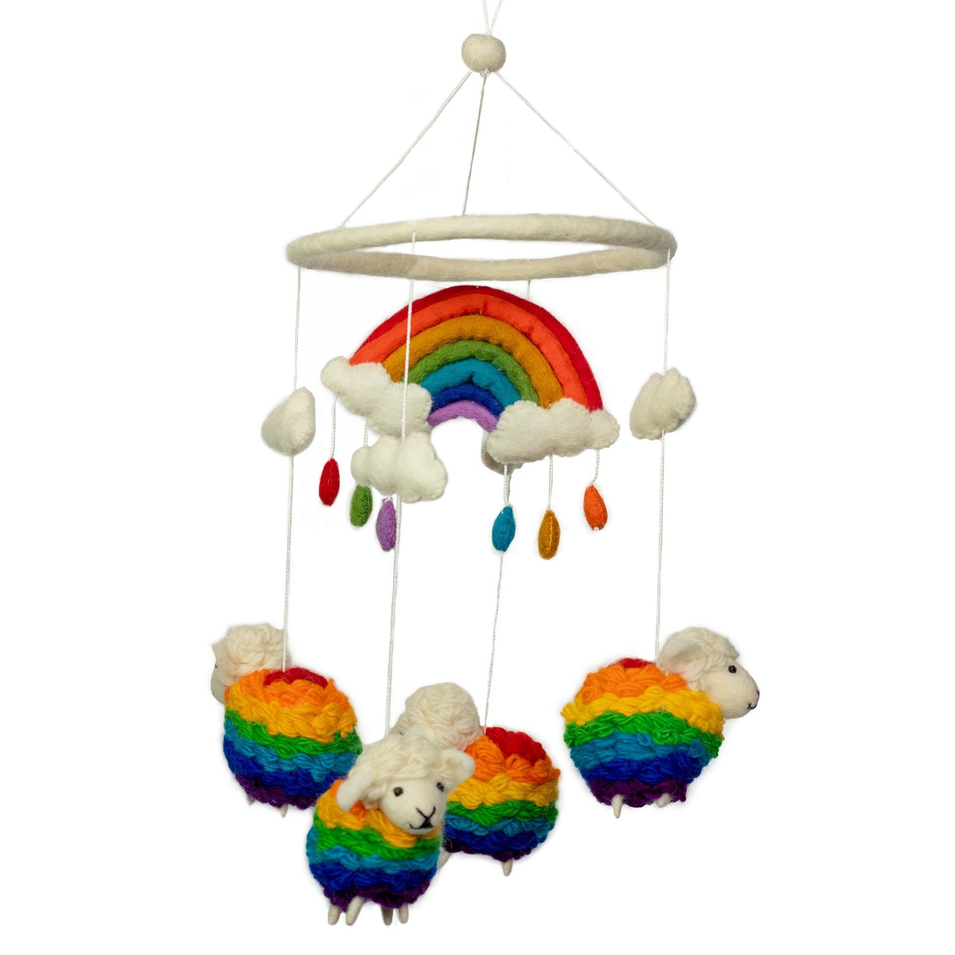 Mobile en feutre fait main arc-en-ciel et mouton – Décoration pour chambre de bébé par Terre d'Artisanat