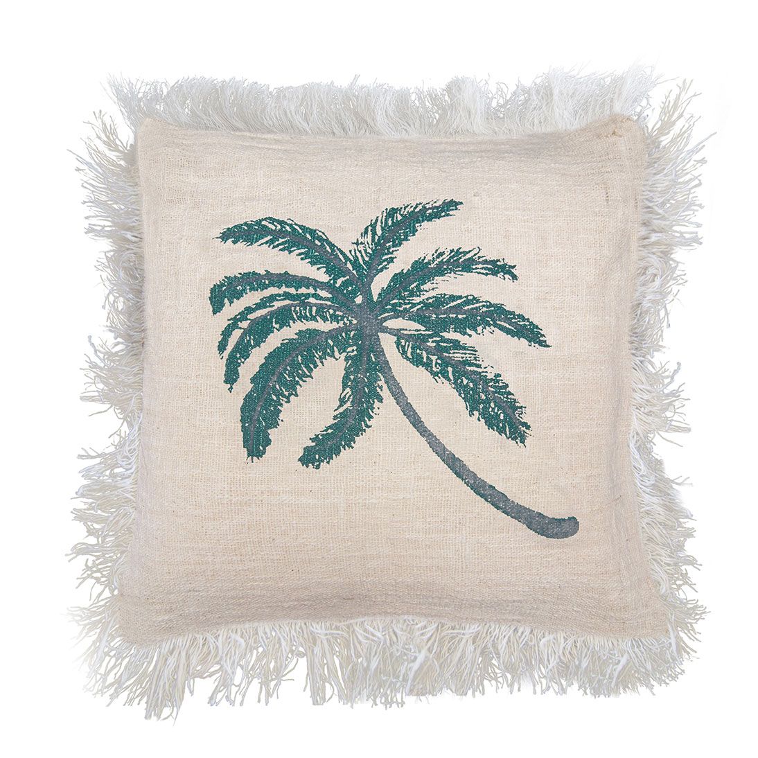 1x Linen Cushion 45 x 45 Palm Tree with Fringe