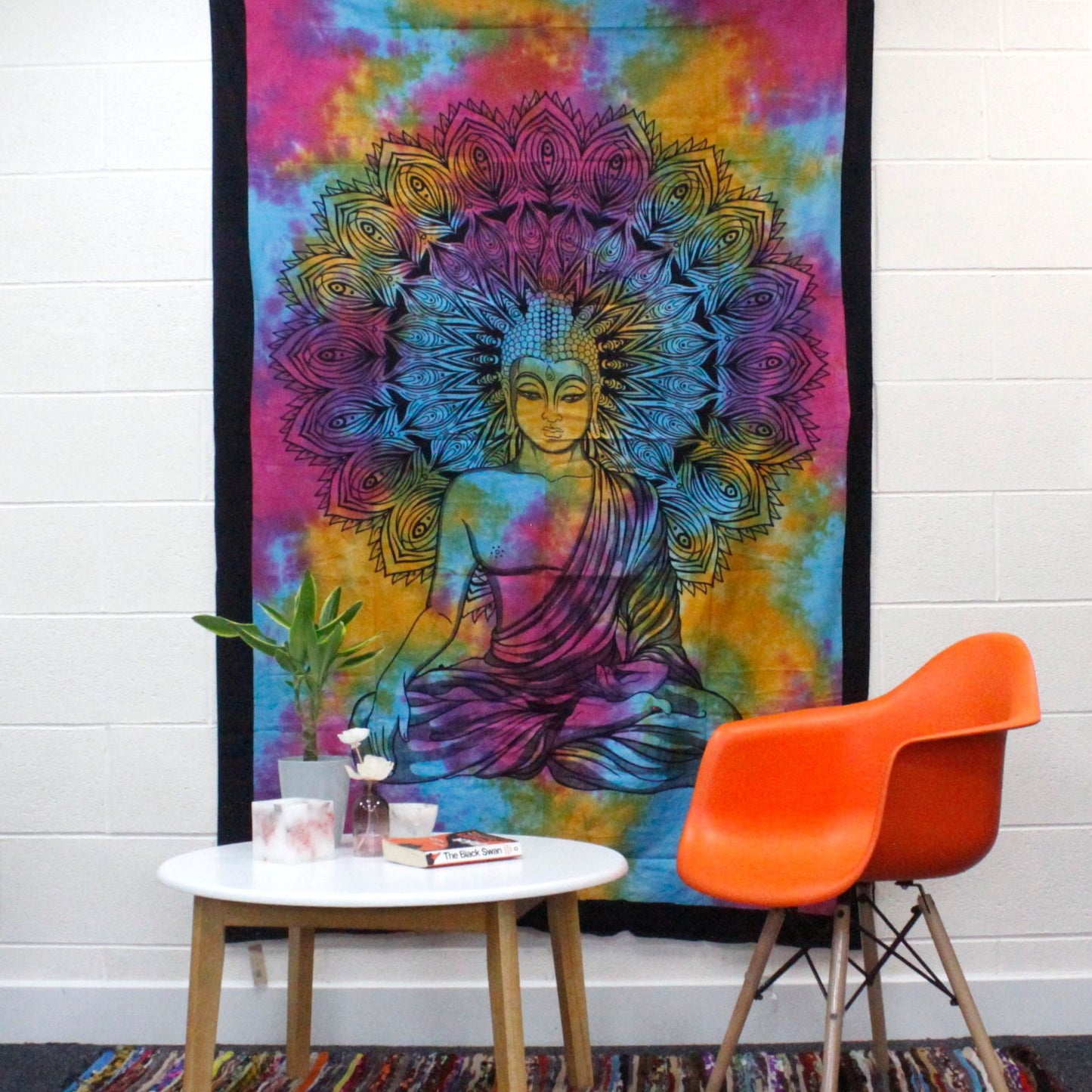 Single Cotton Bedspread + Wall Hanging - Chakra Buddha 130cm x 200cm
