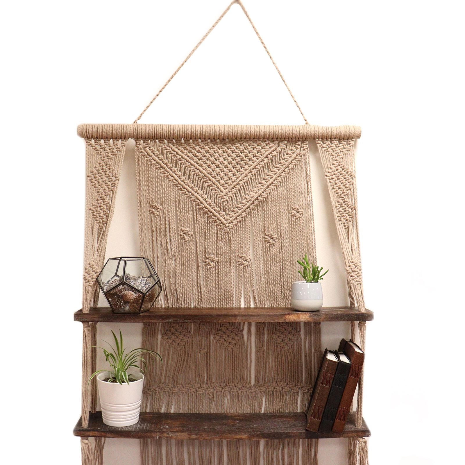 Brown Macrame Hanging Shelves - Brown