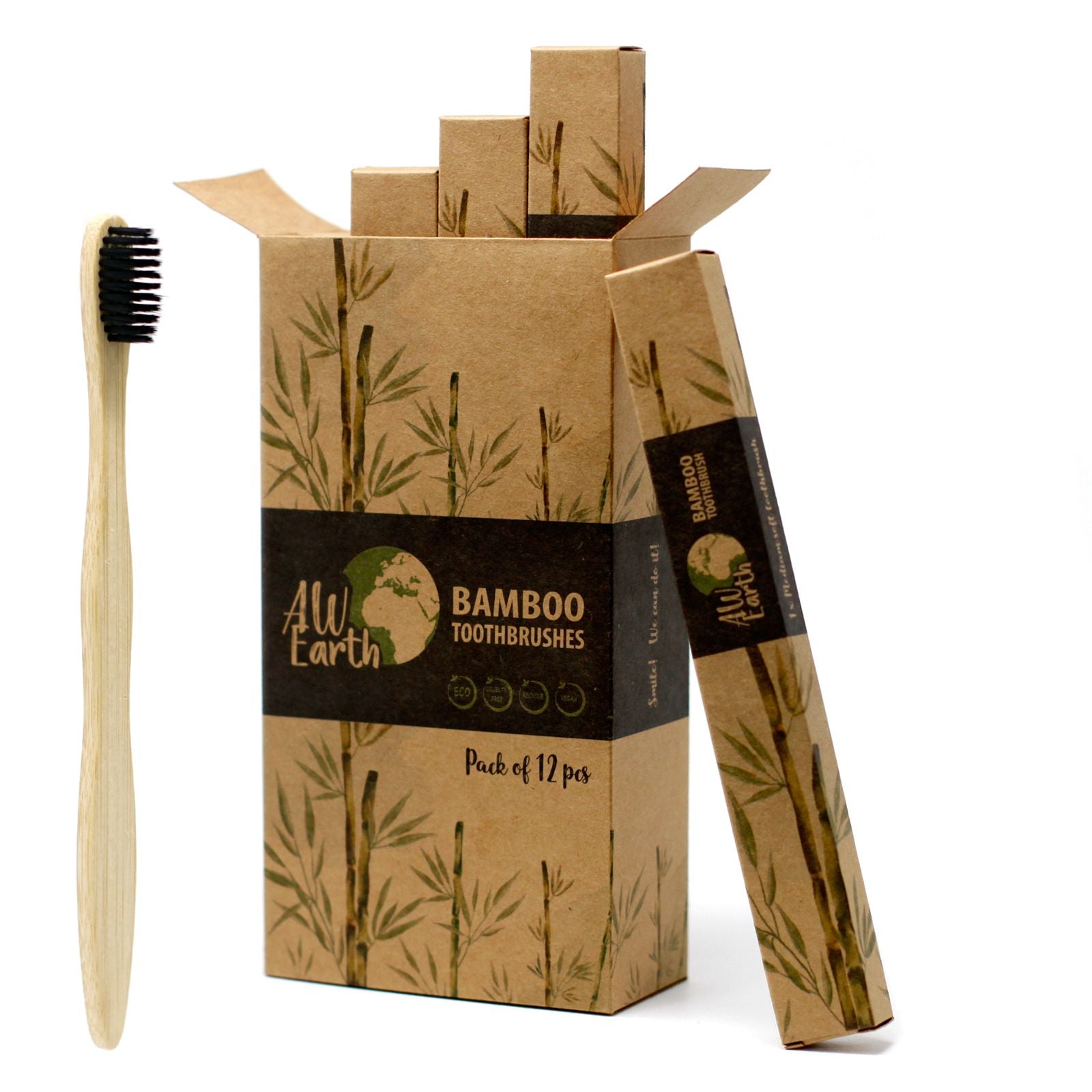 1x Bamboo Toothbrush - Charcoal Medium Soft